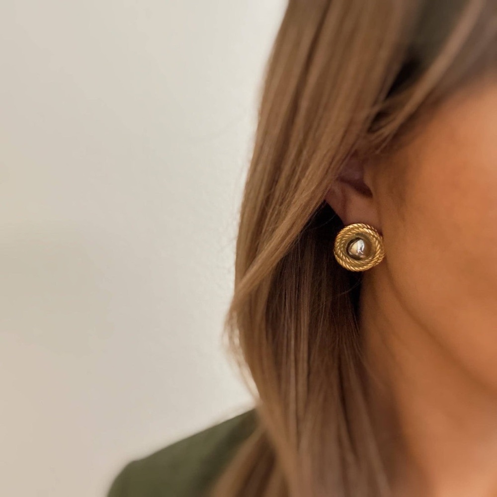 Two Tone Textured Circle Earrings*Round Earrings*Naomi Earrings - Picture 7 of 7